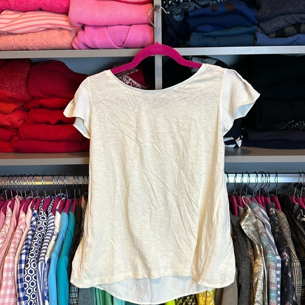 Talbots cream mixed media short sleeve top size XS NWT